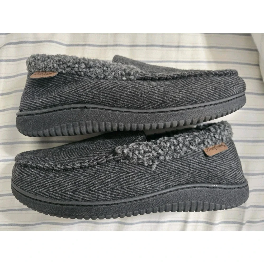 New‎ Men's Dearfoams Slip On Memory Foam Slippers, House Shoes, Gray Medium 9-10